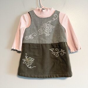 Koala Kids 2 Piece Embroidered Sequin Dress Set Size 12M Brown Pink